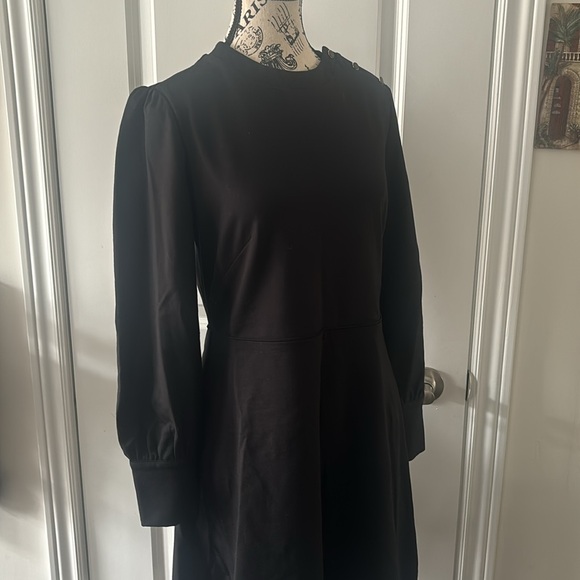 Ann Taylor Button Trim Ponte Flare Dress Black Women's - Picture 2 of 7